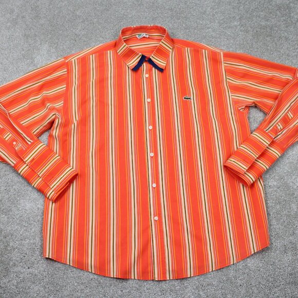 Lacoste Shirt Men 4XL 4X Orange/Yellow Double Collar French Cuff L/S Poly/Cotton - Picture 1 of 16